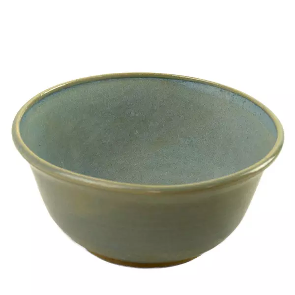 Blue Ceramic Bowl Signed KM 8" Handcrafted Serving Display