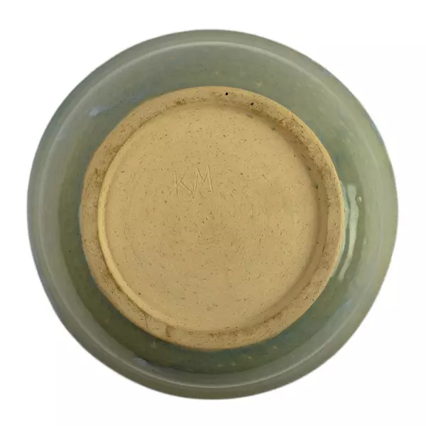 Blue Ceramic Bowl Signed KM 8" Handcrafted Serving Display