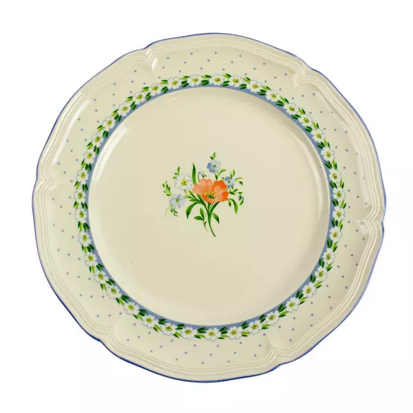 Villeroy & Boch Romantica 8.5in Floral Bouquet Plate Blue Border Scalloped