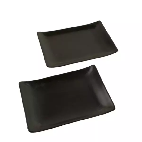 Set of 2 Ceramic Sushi Platters Black/Brown 7x4.75in Small Appetizer