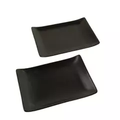 Set of 2 Ceramic Sushi Platters Black/Brown 7x4.75in Small Appetizer