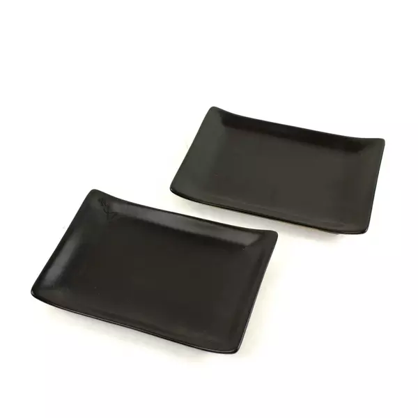 Set of 2 Ceramic Sushi Platters Black/Brown 7x4.75in Small Appetizer