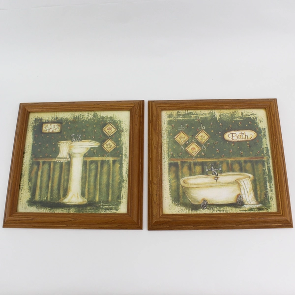 2 Framed Grace Pullen Bathroom Art Prints Bathtub And Sink 12” x 12”