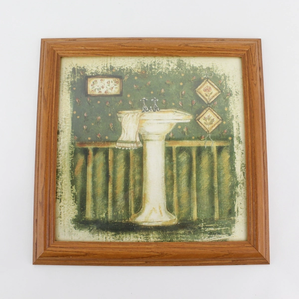 2 Framed Grace Pullen Bathroom Art Prints Bathtub And Sink 12” x 12”