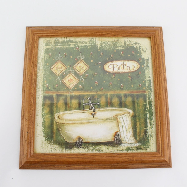 2 Framed Grace Pullen Bathroom Art Prints Bathtub And Sink 12” x 12”
