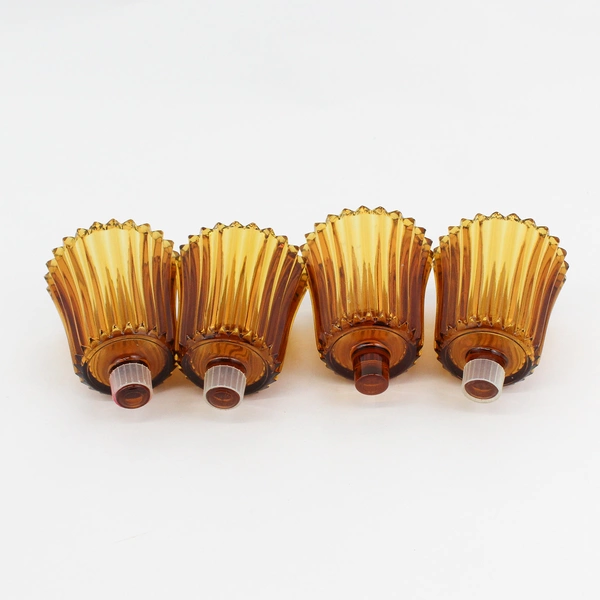 4 Vintage Amber Ribbed Sconce Peg Votive Cup Candle Holders