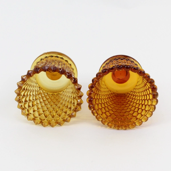 2 Vintage Amber Sconce Peg Votive Cup Candle Holders Hobnail and Diamond