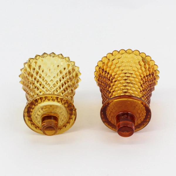 2 Vintage Amber Sconce Peg Votive Cup Candle Holders Hobnail and Diamond