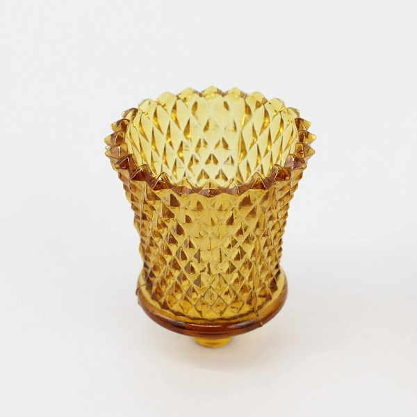 2 Vintage Amber Sconce Peg Votive Cup Candle Holders Hobnail and Diamond