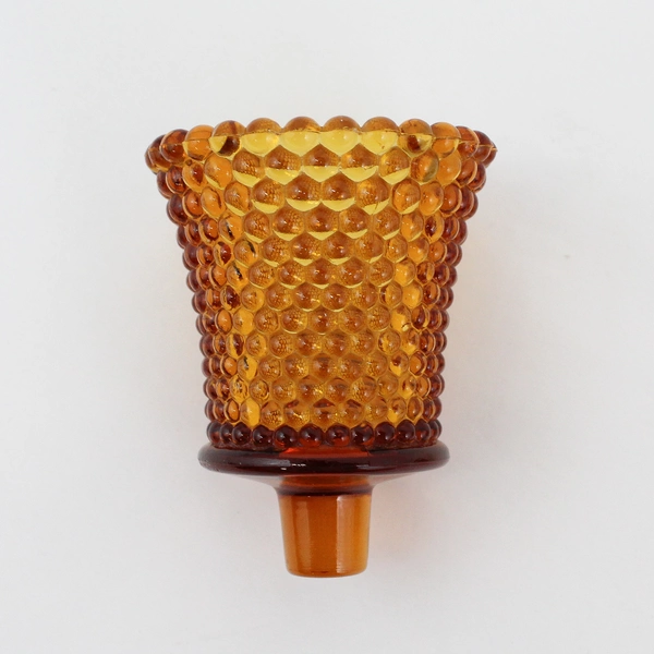 2 Vintage Amber Sconce Peg Votive Cup Candle Holders Hobnail and Diamond