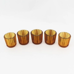 5 Ribbed Amber Glass Tealight & Votive Candle Holders 