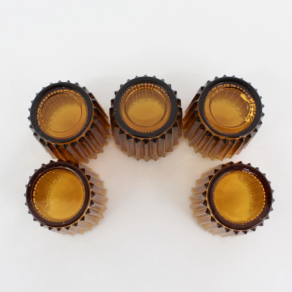 5 Ribbed Amber Glass Tealight & Votive Candle Holders 