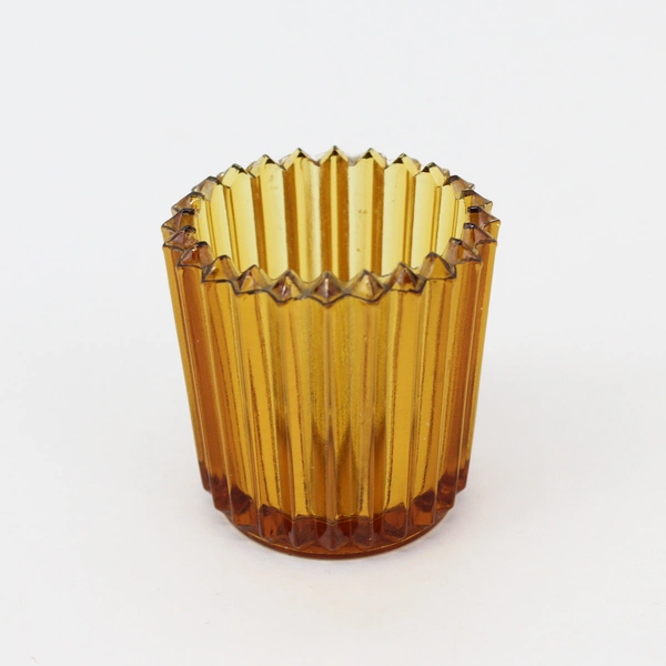 5 Ribbed Amber Glass Tealight & Votive Candle Holders 