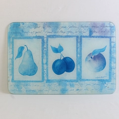 Unbranded Solid Blue Color Fruit Print Glass Cutting Board W/ Feet 18.25"x12.25"