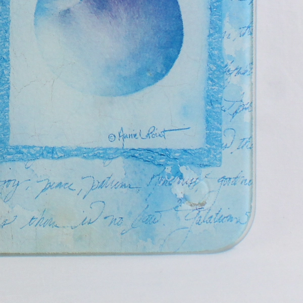 Unbranded Solid Blue Color Fruit Print Glass Cutting Board W/ Feet 18.25"x12.25"