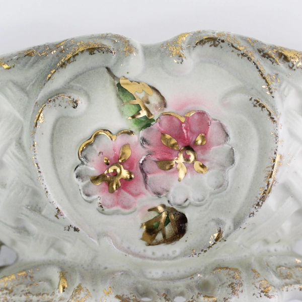 Vintage Wales Porcelain Planter Made in Japan Floral Basketweave Pattern