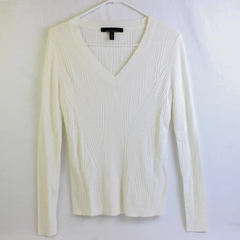 WHBM Women's M White Cashmere Blend Ribbed Knit Sweater 