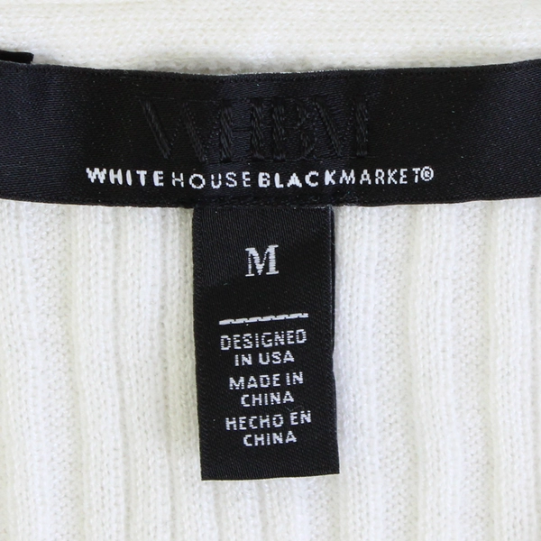 WHBM Women's M White Cashmere Blend Ribbed Knit Sweater 