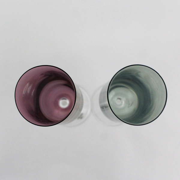 2 Iridescent Champagne Flutes Made In China blue And Burgundy 9 Inch