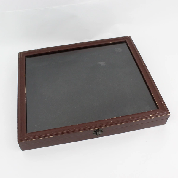 Brown Wood Display Case 14 x 16 x 2" with Glass Top 