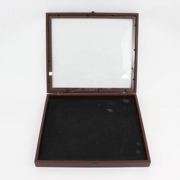 Brown Wood Display Case 14 x 16 x 2" with Glass Top 