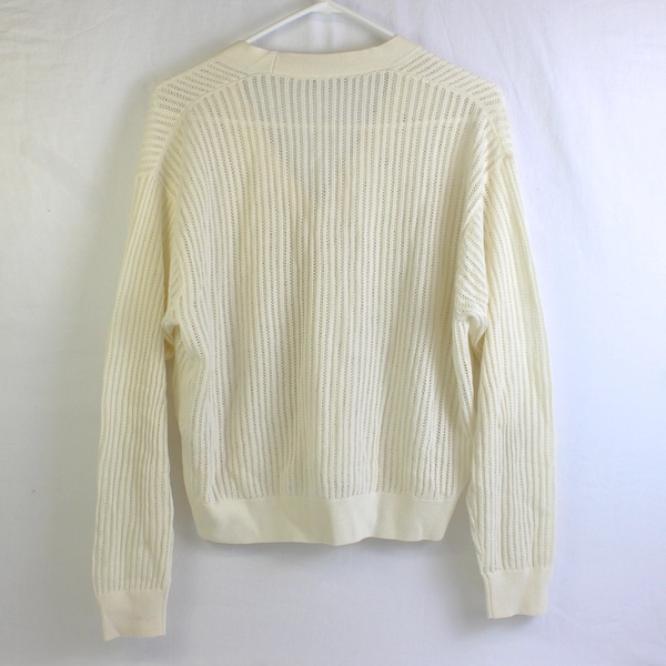 Uniqlo Women's L Cream White Open Knit Long Sleeve Button Up Cardigan Sweater 