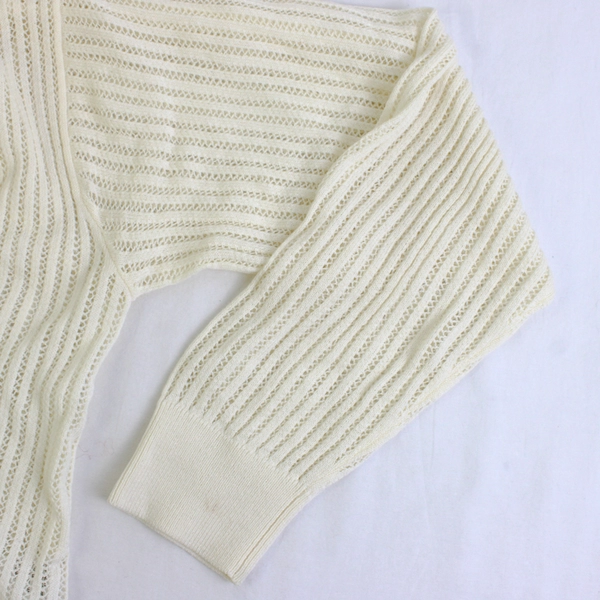 Uniqlo Women's L Cream White Open Knit Long Sleeve Button Up Cardigan Sweater 