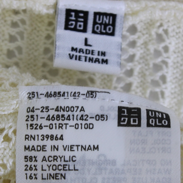 Uniqlo Women's L Cream White Open Knit Long Sleeve Button Up Cardigan Sweater 