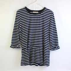 Dahlya Navy Blue and White Striped 3/4-Sleeve Women's Size Large