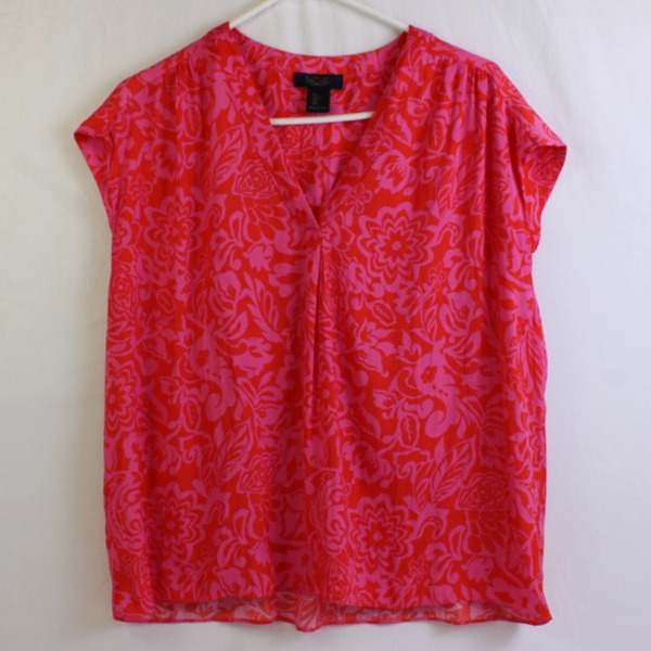 Rachel Roy Orange and Pink Floral Sleeveless Blouse Women's Size Large