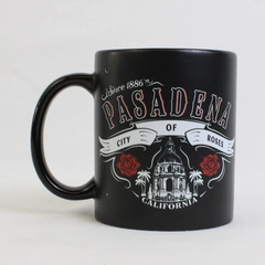 Pasadena City Of Roses California Since 1886 Black Ceramic Mug W/ Handle 4" Tall