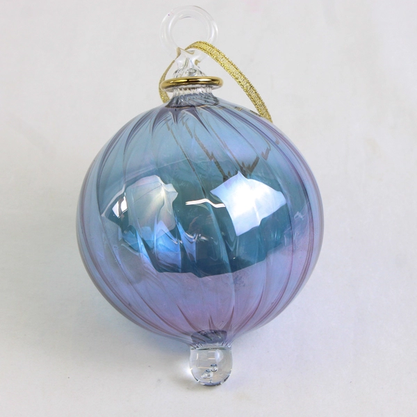 Hand Blown Glass Ball Christmas Ornament Ribbed 