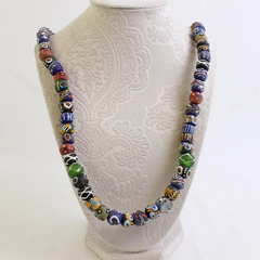 Vintage Venetian-Style Multicolor Glass Beaded Necklace 13.5"