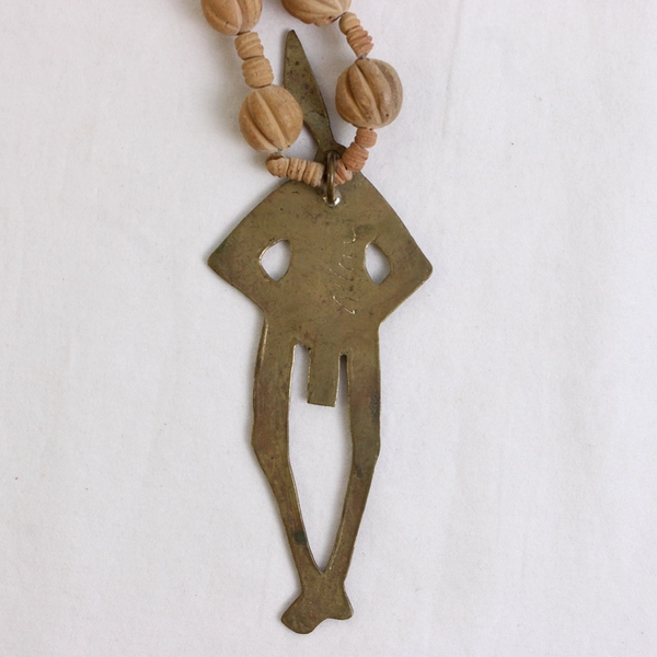 Tribal Style Clay Beaded Necklace Metal Man Pendant 14.5"