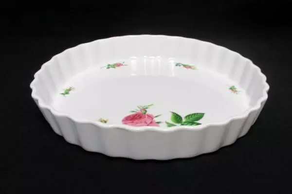 Vintage Christineholm Porcelain Quiche Tart Pie Dish With A Pink Rose Pattern