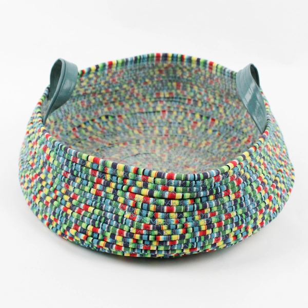 Colorful Basket with Leather Handles 13"x 13"