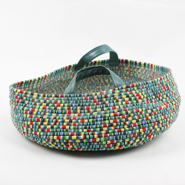 Colorful Basket with Leather Handles 13"x 13"