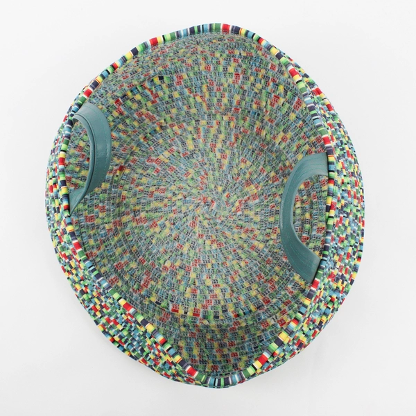 Colorful Basket with Leather Handles 13"x 13"