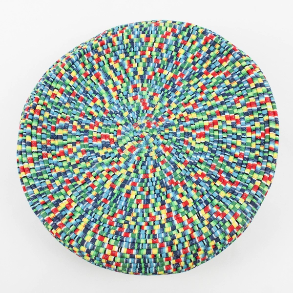 Colorful Basket with Leather Handles 13"x 13"