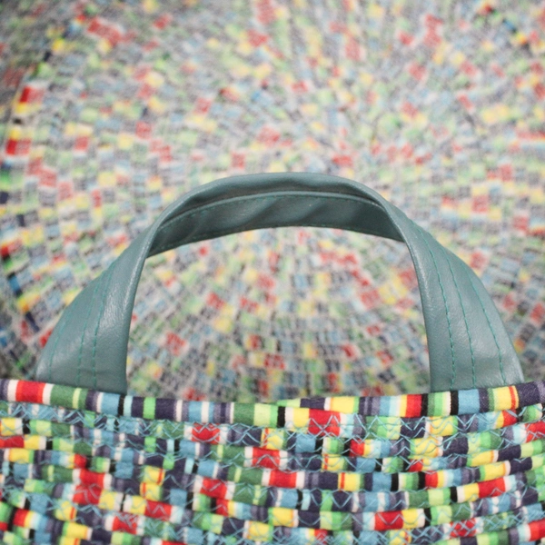 Colorful Basket with Leather Handles 13"x 13"