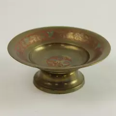 Vintage Indian Hand-Engraved Brass Enamel Floral Decorative Bowl 5in