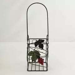 Vintage Black Metal Single-Bottle Wine Carrier Grapevine Ivy Decor
