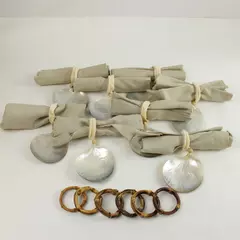 Shell Napkin Rings & Beige Fabric Napkins Set of 8 +6 Extra Rings (14) Coastal