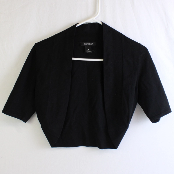 White House Black Market Women's M Black Short Sleeve Shrug Shawl Bolero