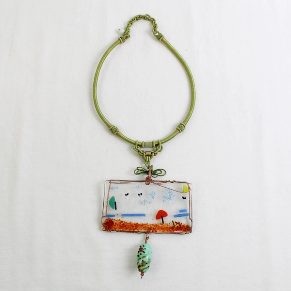 Handmade Multicolor Art Glass Beach Scene Choker Necklace 