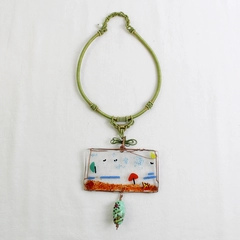 Handmade Multicolor Art Glass Beach Scene Choker Necklace 