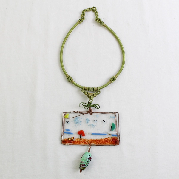 Handmade Multicolor Art Glass Beach Scene Choker Necklace 
