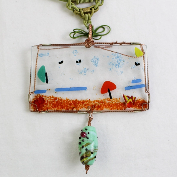 Handmade Multicolor Art Glass Beach Scene Choker Necklace 