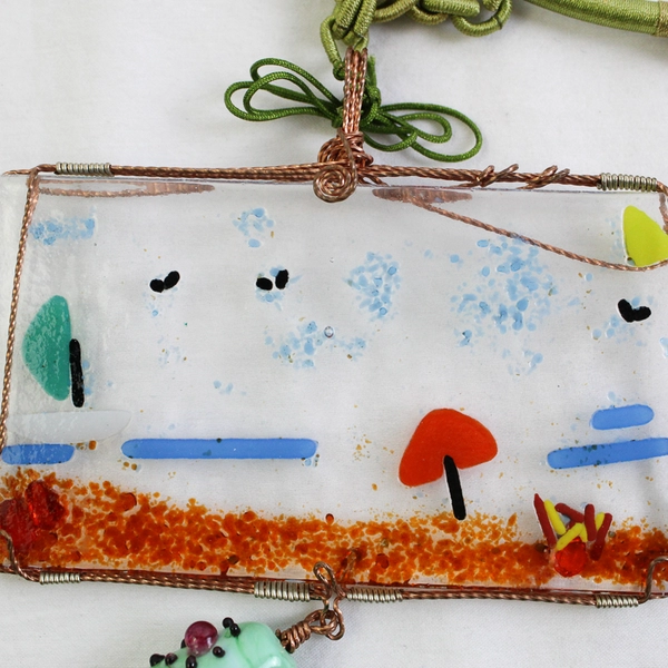 Handmade Multicolor Art Glass Beach Scene Choker Necklace 