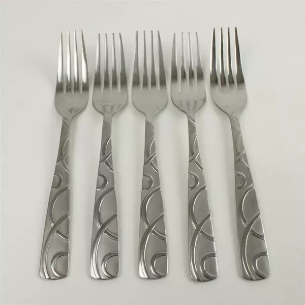 Set of 5 Cambridge Conquest Stainless Salad Forks Mid-Century Vintage